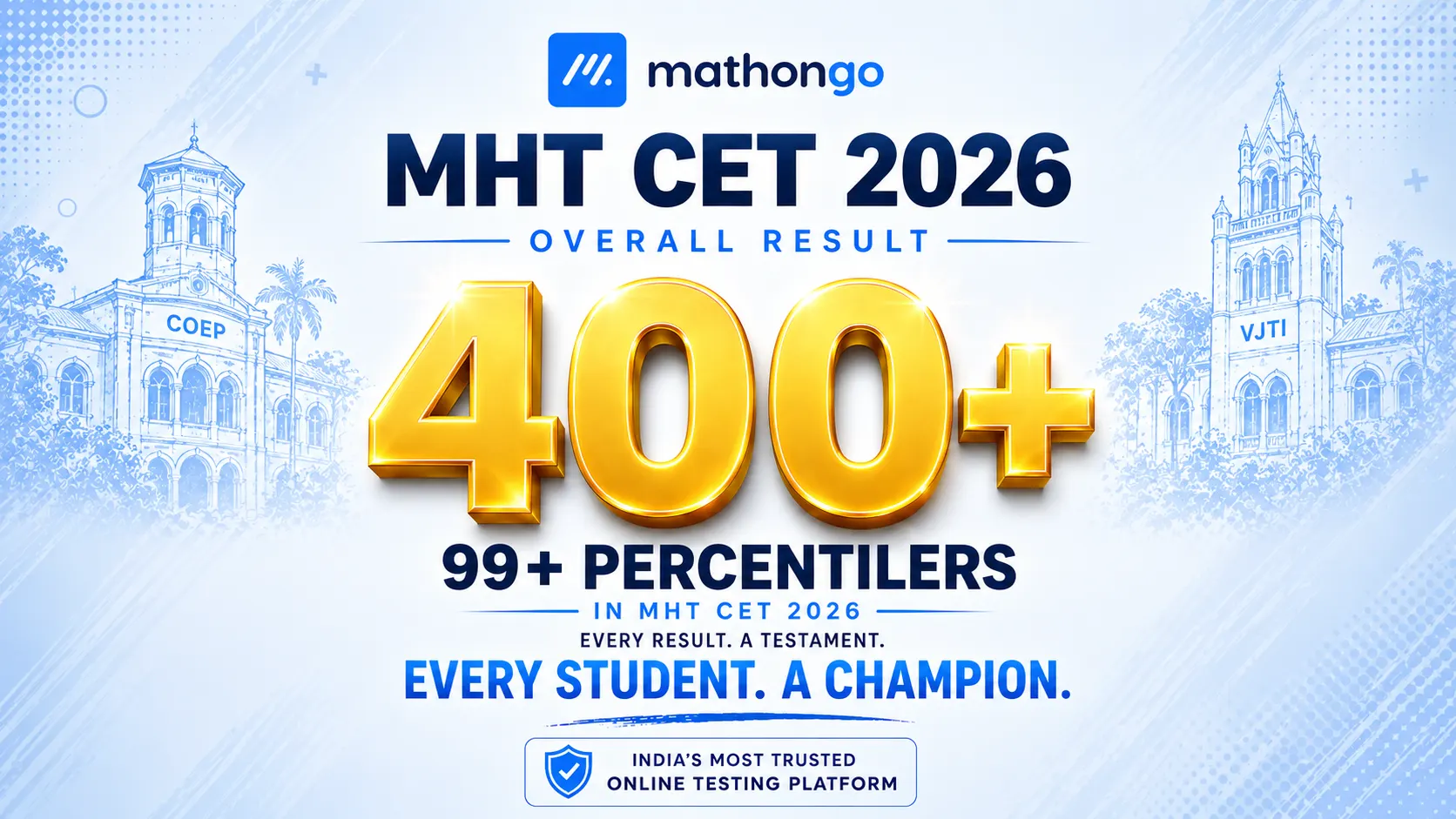 MHT CET 2026 overall result: 400+ students scored 99+ percentile with MathonGo